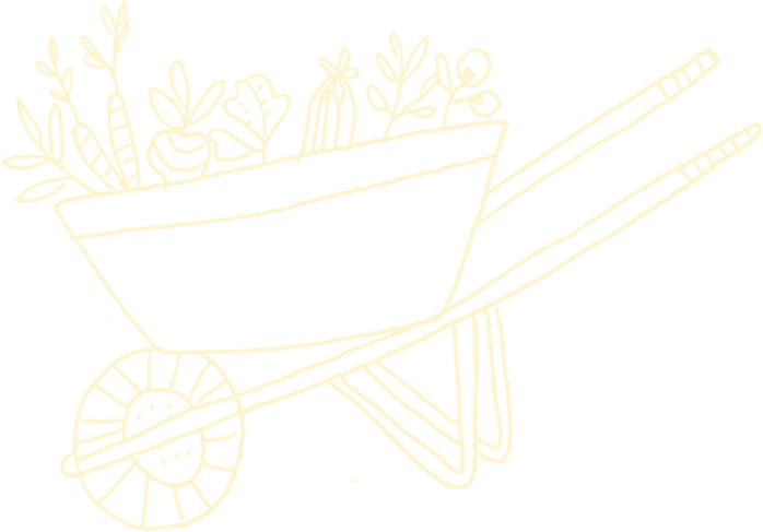 The Garden Crew wheelbarrow logo, filled with coastal plants